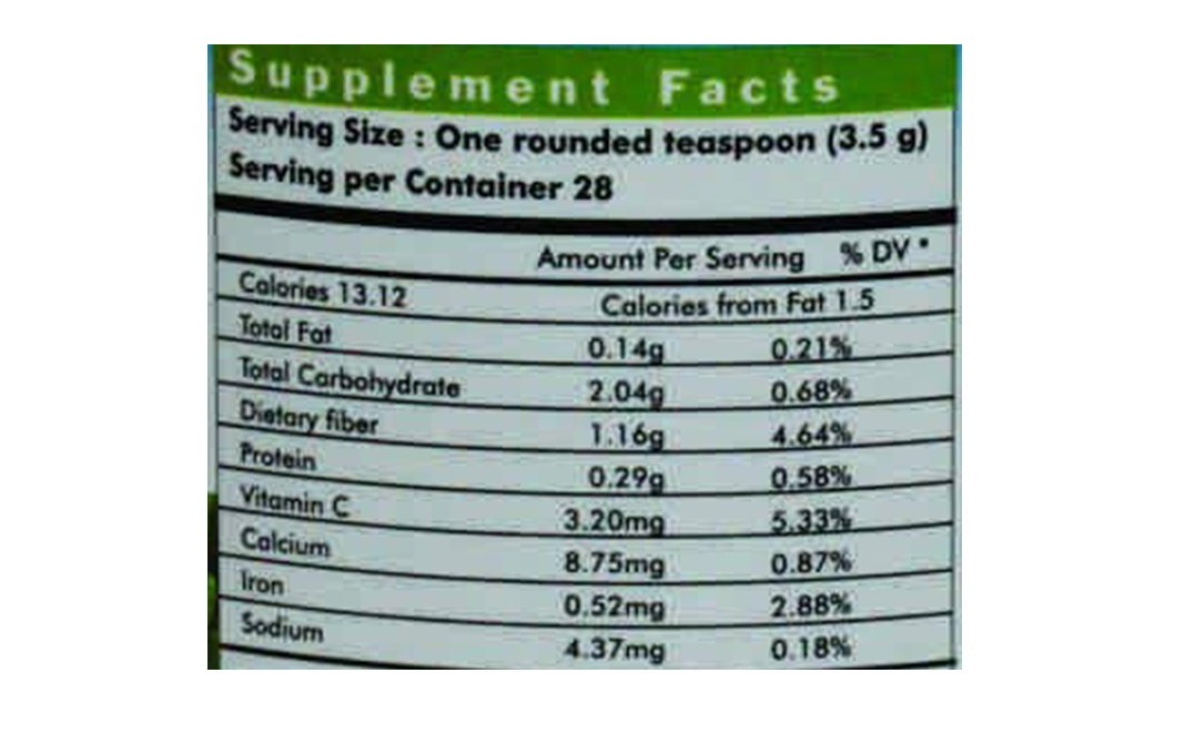Herbal Hills Barley Grass Powder Green Food Supplement   Bottle  100 grams